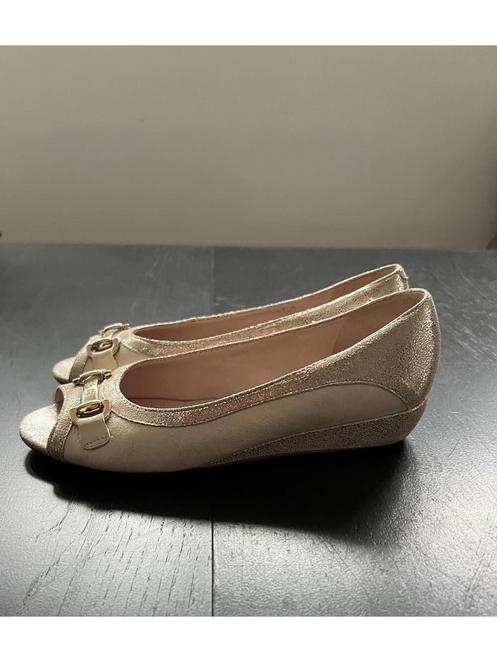 Amalfi Women's Gold Peep Wedge Toe Flats - 7